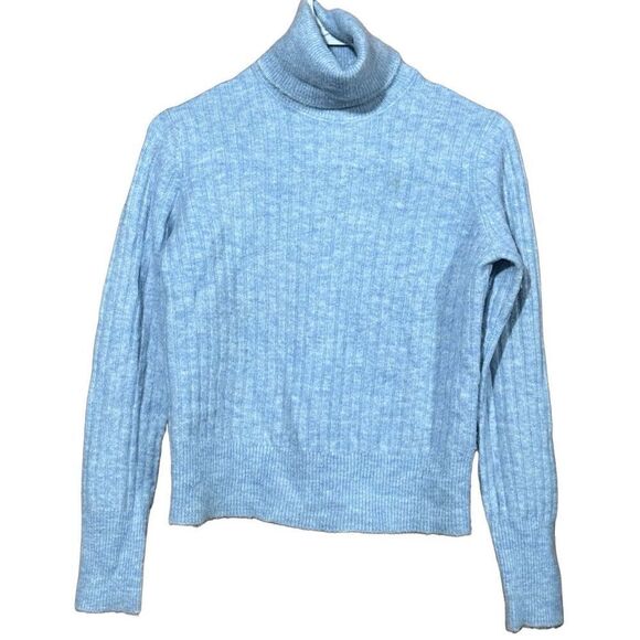 Women's Blue Zara Long Sleeve Turtleneck Wool Alpaca Blend Sweater Size Small - Picture 5 of 7